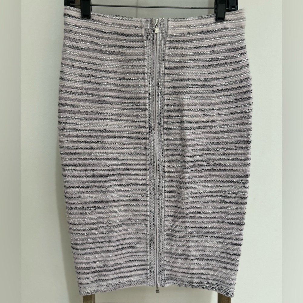 D. Exterior Italian Designer Metallic Weave Skirt Lilac Silver Size M NWT